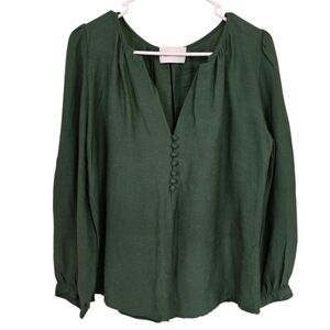Maria Stanley Almond Blouse Deep Green Vneck Top Oversized
